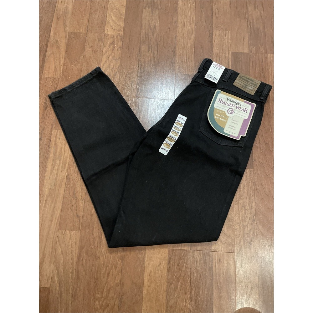 Wrangler Rugged Wear Relaxed Fit Jeans Black Denim Men's 36x36 New Made In USA